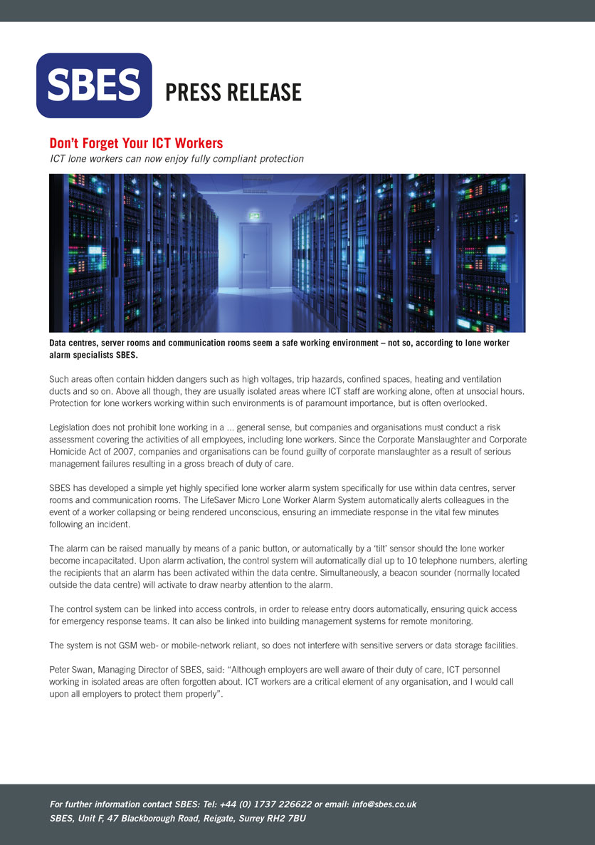 SBES Lone Worker Alarms for ICT workers